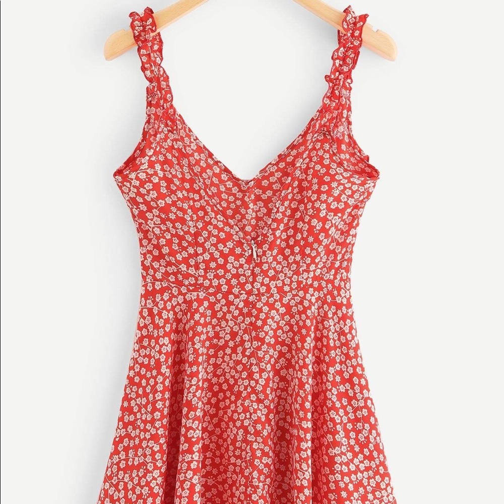 Calico Print Ruffle Trim Cocktail Dress - Picture 2 of 7